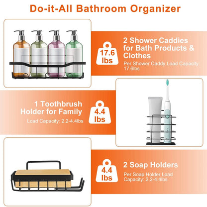 5-Pack: Shower Caddy Shelves with 18 Inbuilt Hooks DailySale