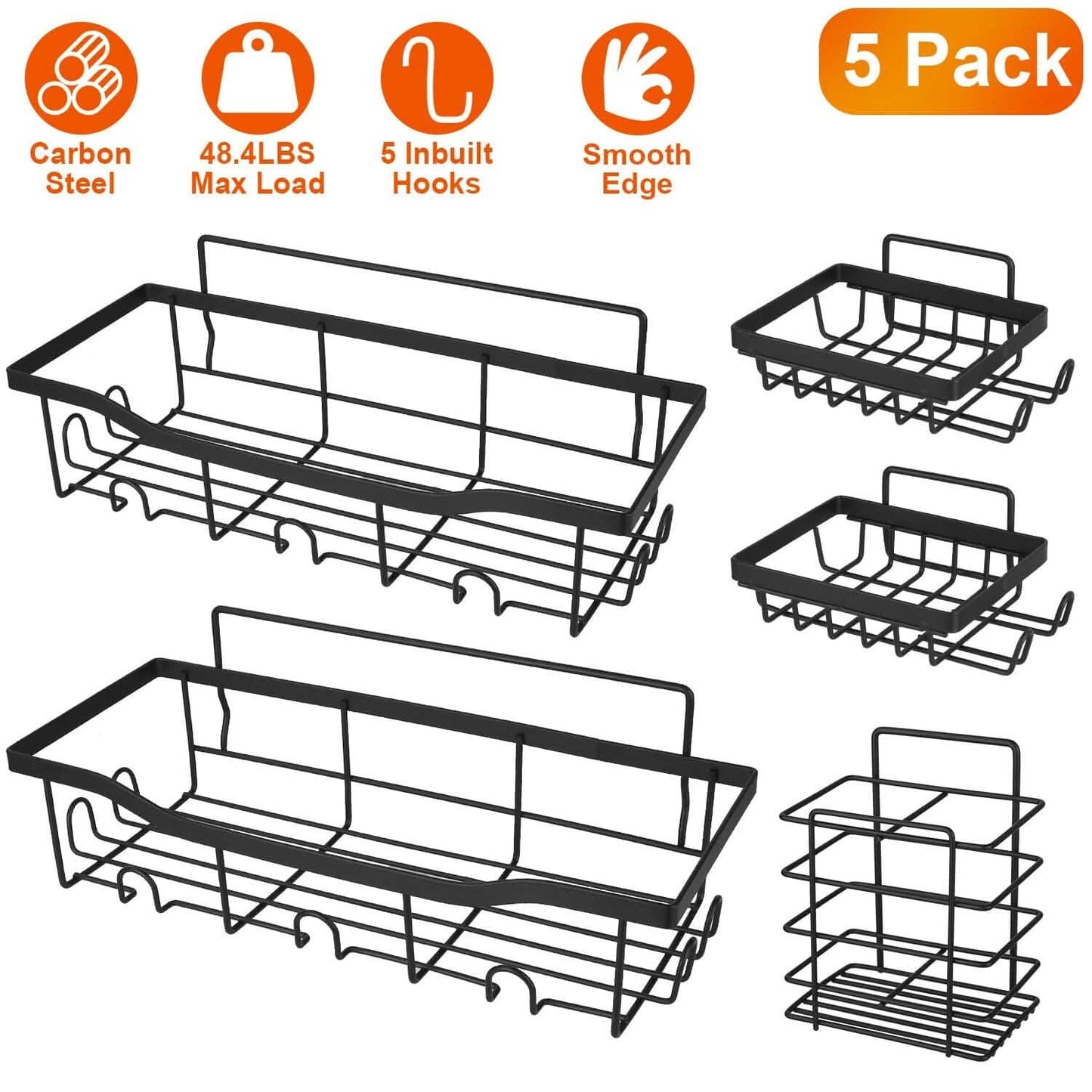 5-Pack: Shower Caddy Shelves with 18 Inbuilt Hooks DailySale