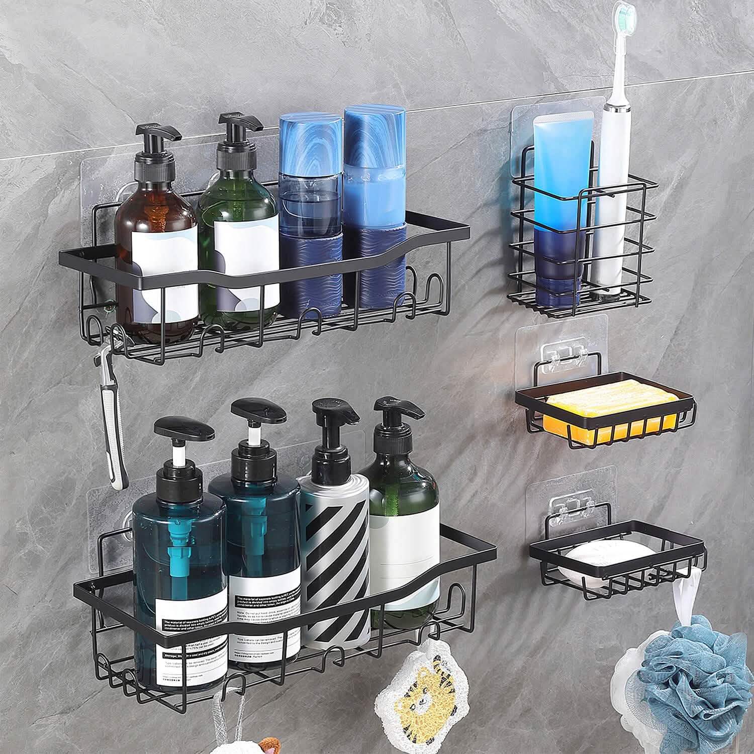 5-Pack: Shower Caddy Shelves with 18 Inbuilt Hooks DailySale