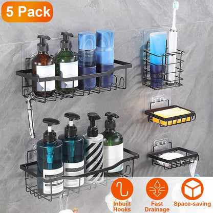 5-Pack: Shower Caddy Shelves with 18 Inbuilt Hooks DailySale