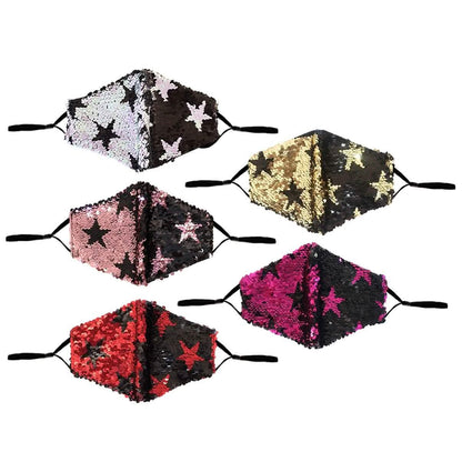 5-Pack: Star Struck Cotton Reversible Sequin Fashion Face Masks With Adjustable Ear Loops DailySale