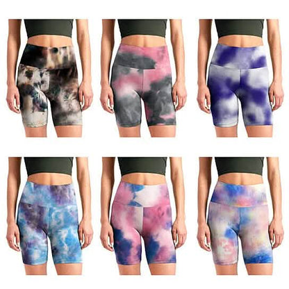 5-Pack: Women's High Waisted Tie Dye Athletic Biker Shorts DailySale