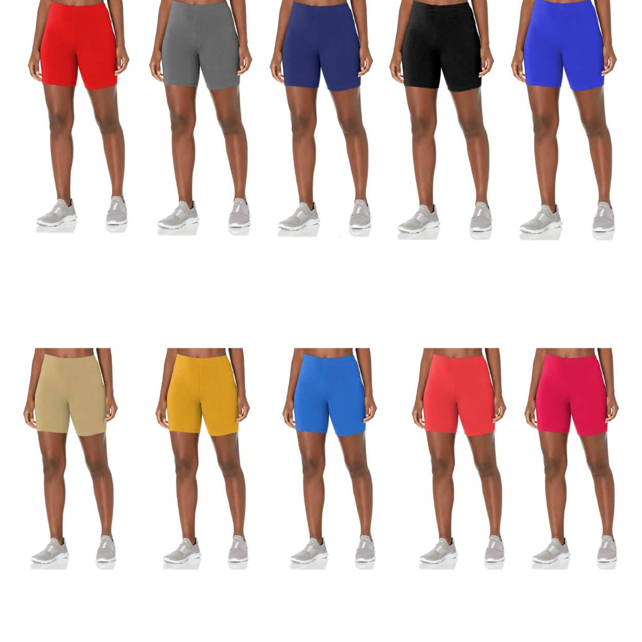 5-Pack: Women's Solid Slim Fit Comfy Stretchy Elastic Waistband Biker Shorts DailySale