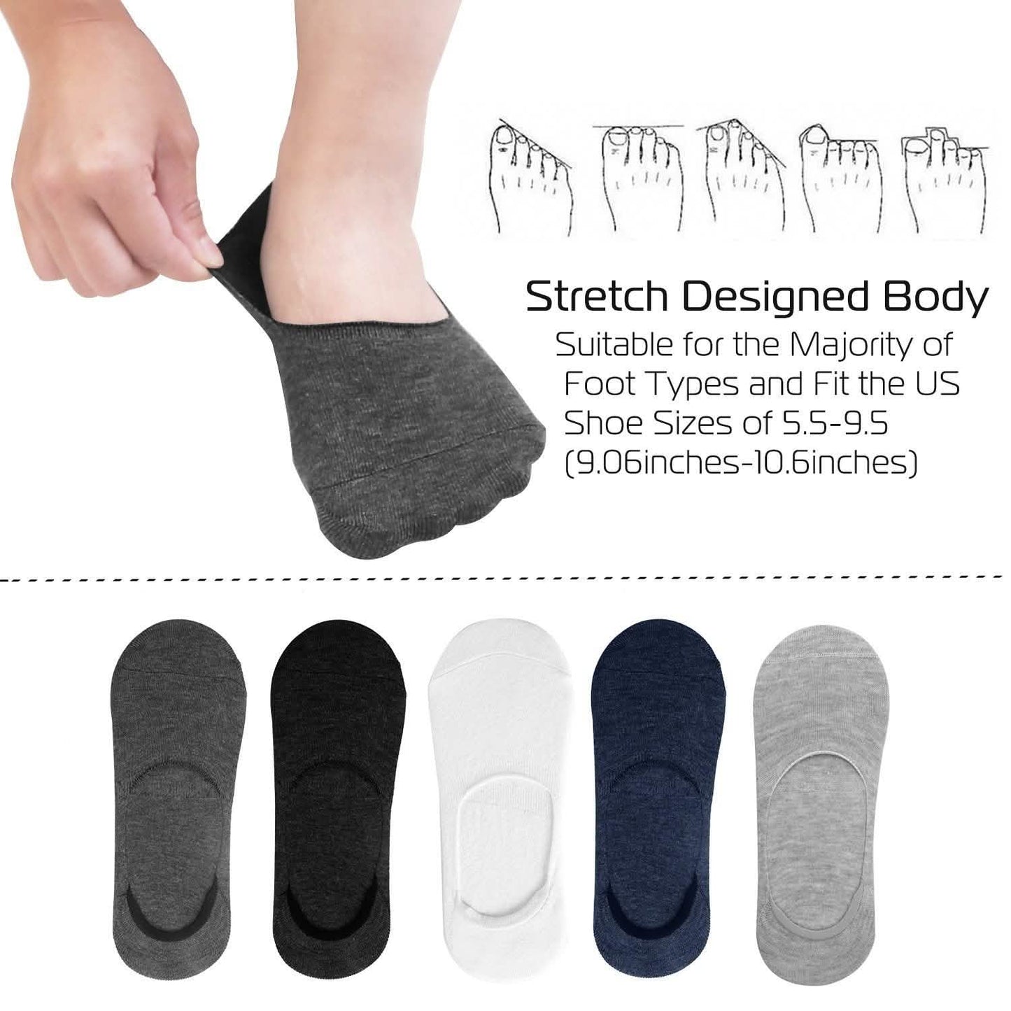 5-Pairs: Breathable No Show Boat Socks Non-Slip DailySale