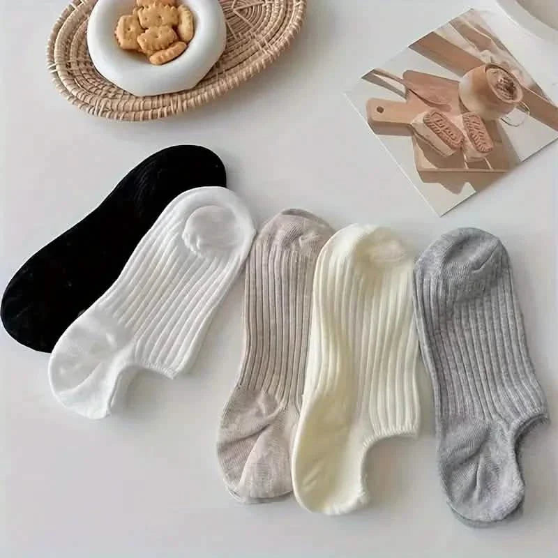 5-Pairs: Women's No-Show Socks, Elegant Solid Colors DailySale