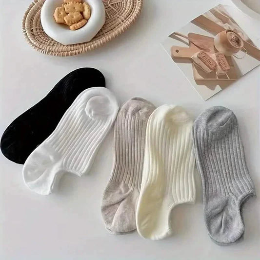 5-Pairs: Women's No-Show Socks, Elegant Solid Colors DailySale