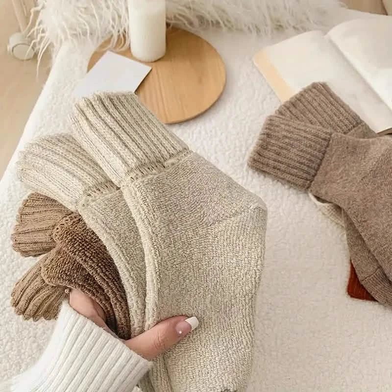 5-Pairs: Women's Stockings & Hosiery Simple Solid Thickened Socks DailySale