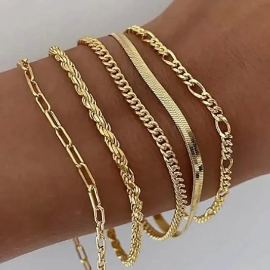 5-Piece: Elegant Multi-Layered Chain Bracelet Set DailySale