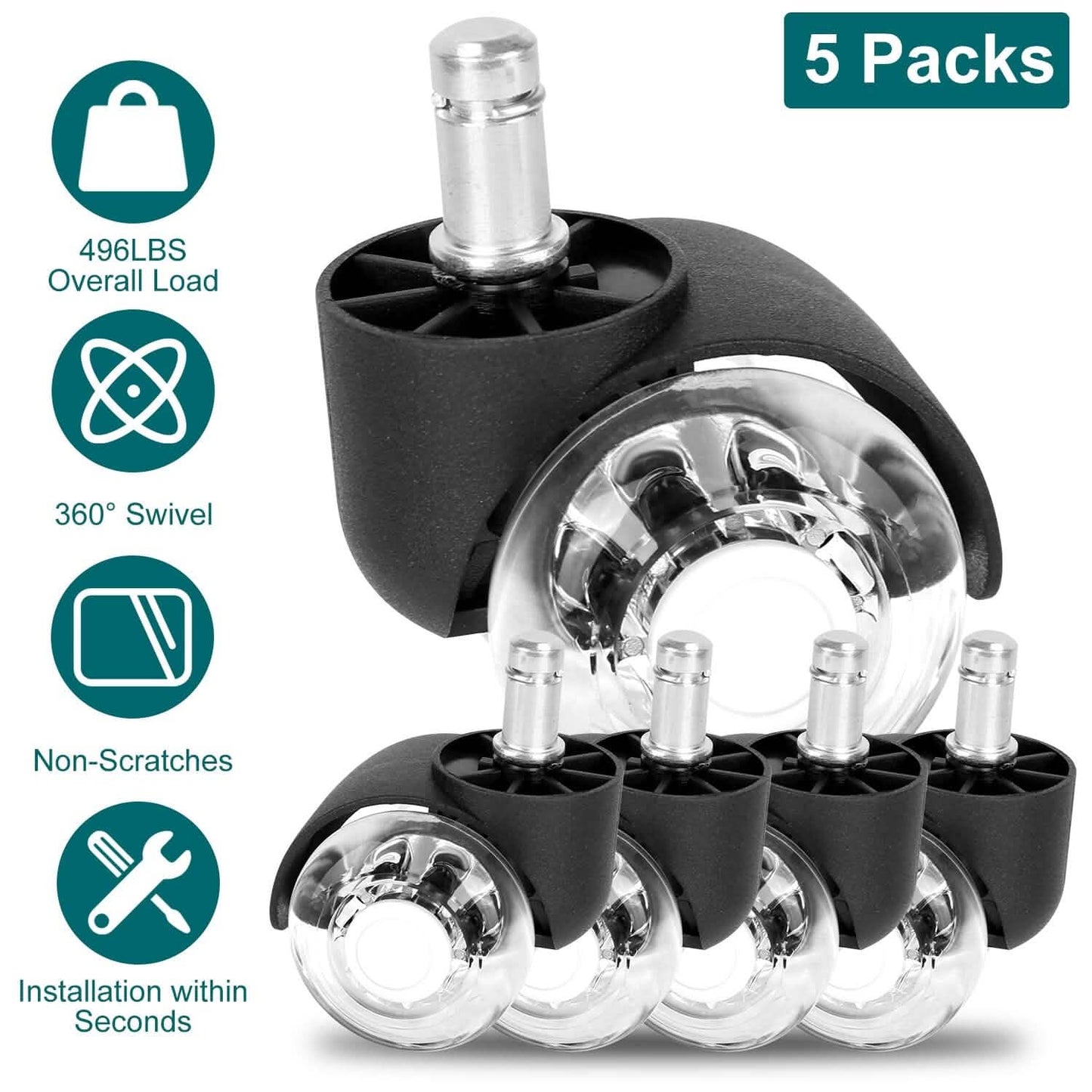 5-Piece: Office Chair Wheels Replacement DailySale