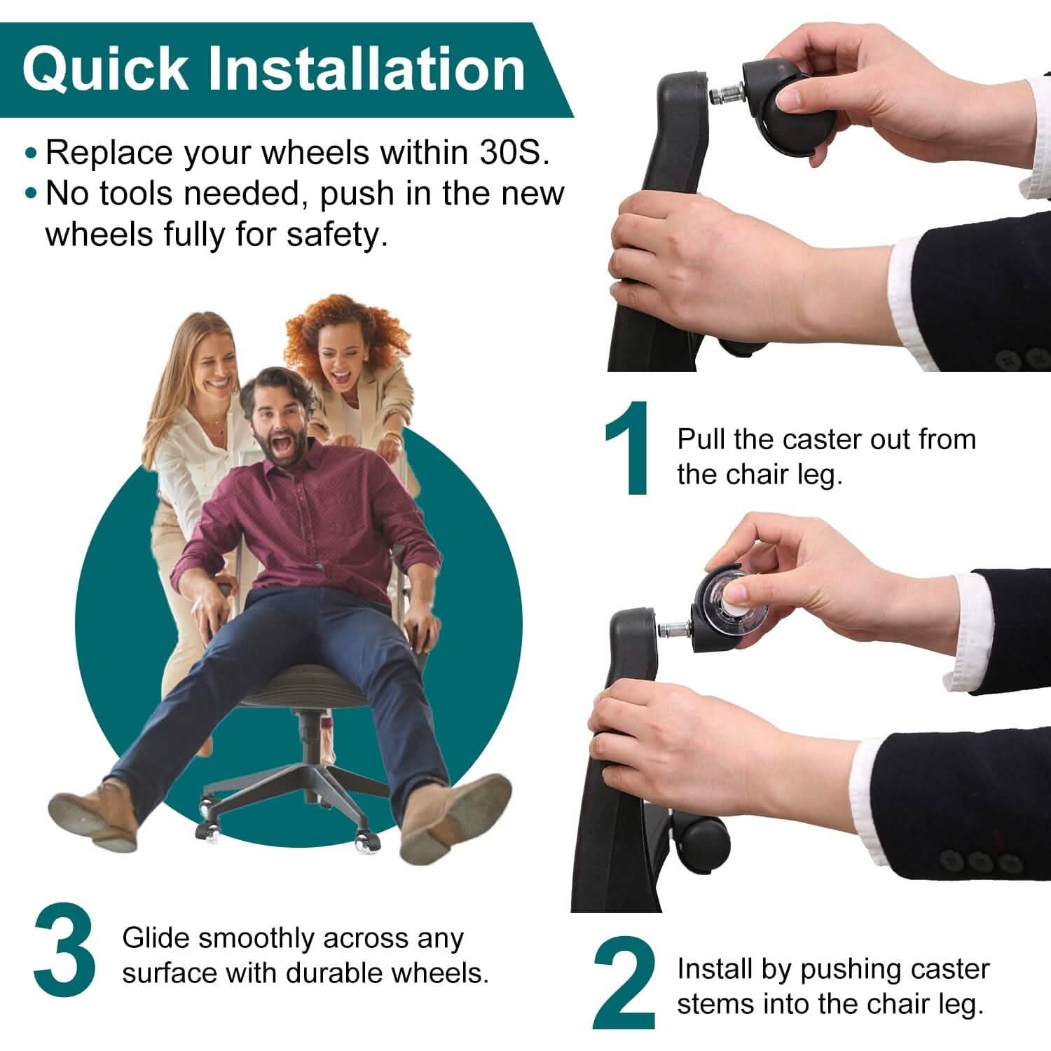 5-Piece: Office Chair Wheels Replacement DailySale