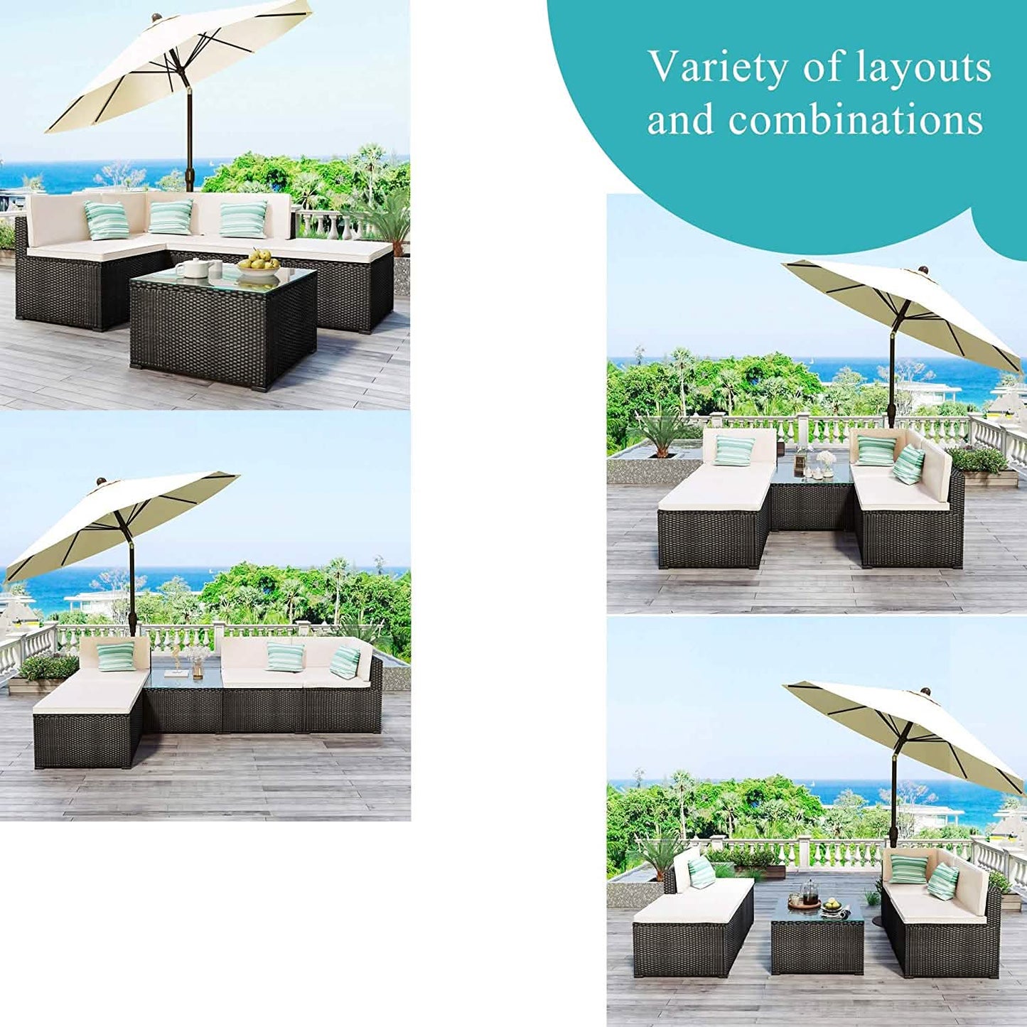5-Piece: Patio Rattan PE Wicker Furniture Corner Sofa Set DailySale