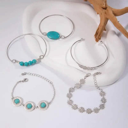 5-Piece Set: Retro Turquoise Inlaid Bracelet DailySale