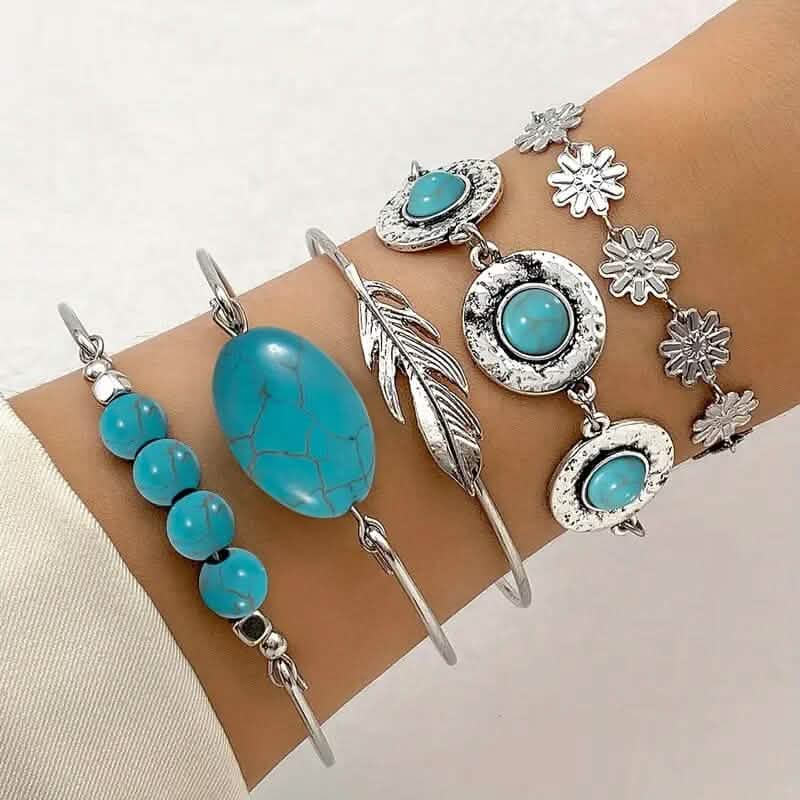 5-Piece Set: Retro Turquoise Inlaid Bracelet DailySale