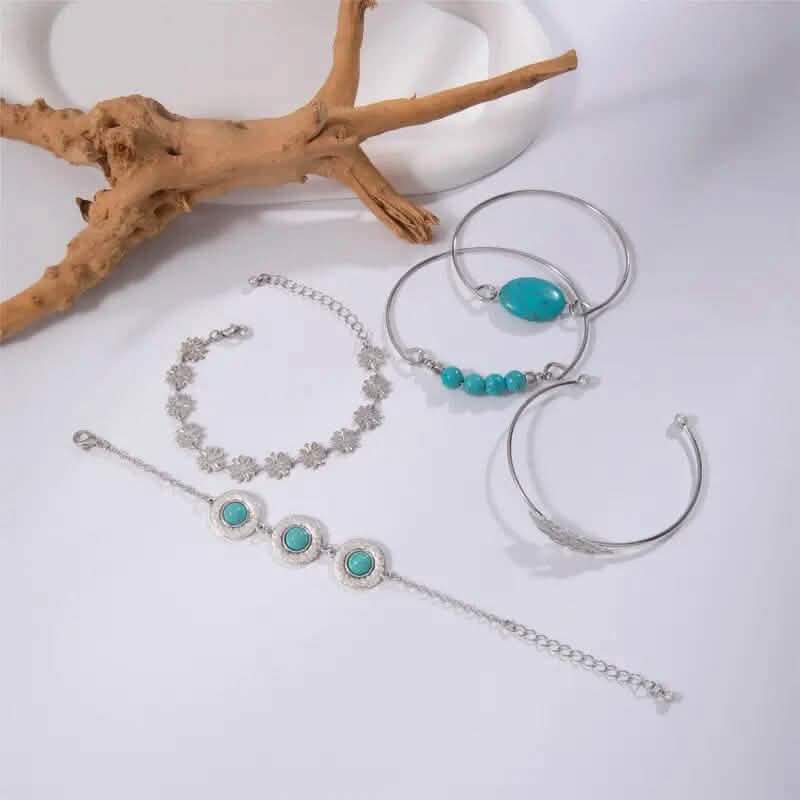 5-Piece Set: Retro Turquoise Inlaid Bracelet DailySale