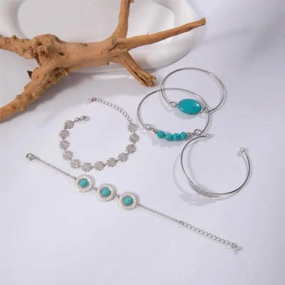 5-Piece Set: Retro Turquoise Inlaid Bracelet DailySale