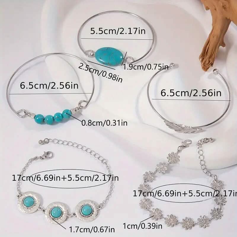 5-Piece Set: Retro Turquoise Inlaid Bracelet DailySale