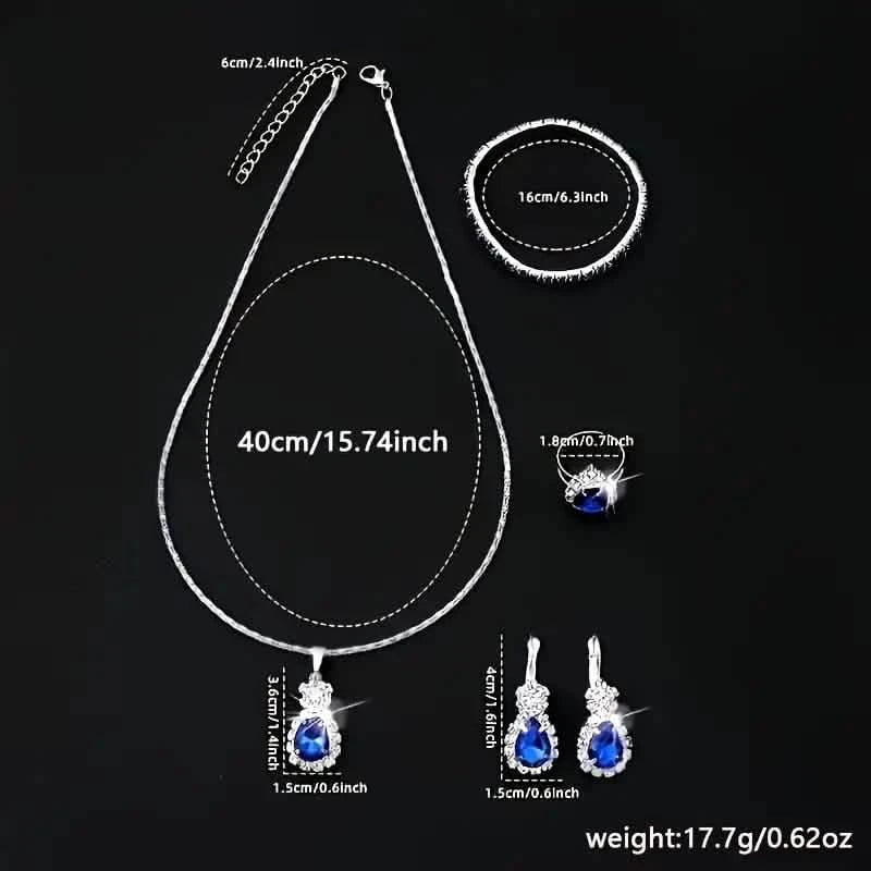5-Piece Set: Stylish Jewelry Set for Women, Pair of Earrings, Necklace, Ring and Bracelet Adorned with Glass Accents DailySale