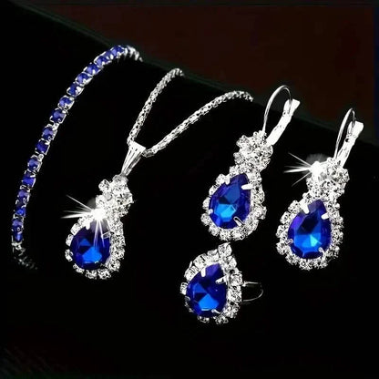 5-Piece Set: Stylish Jewelry Set for Women, Pair of Earrings, Necklace, Ring and Bracelet Adorned with Glass Accents DailySale