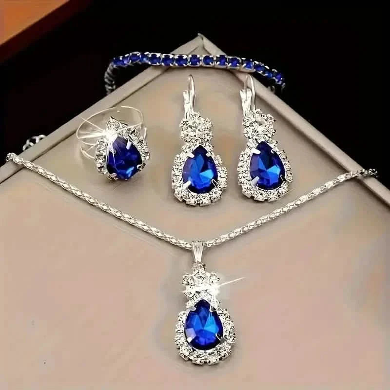5-Piece Set: Stylish Jewelry Set for Women, Pair of Earrings, Necklace, Ring and Bracelet Adorned with Glass Accents DailySale