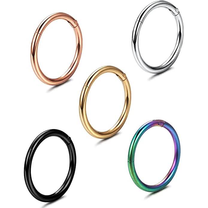 5-Piece: Stainless Steel Septum Piercing Nose Hoop Ring DailySale