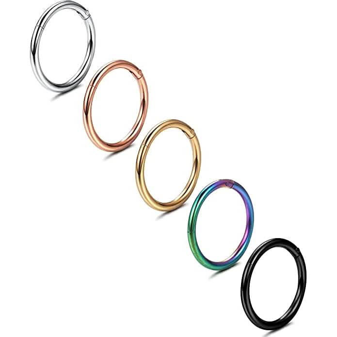 5-Piece: Stainless Steel Septum Piercing Nose Hoop Ring DailySale