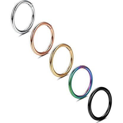 5-Piece: Stainless Steel Septum Piercing Nose Hoop Ring DailySale