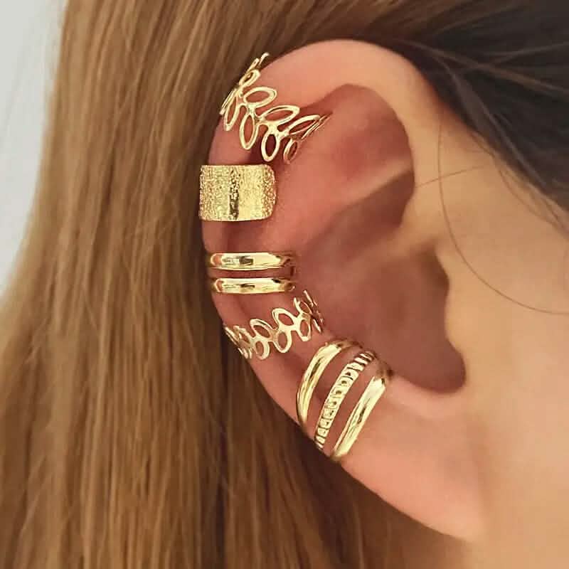 5-Pieces: Golden Leaf Cutout Ear Clips DailySale