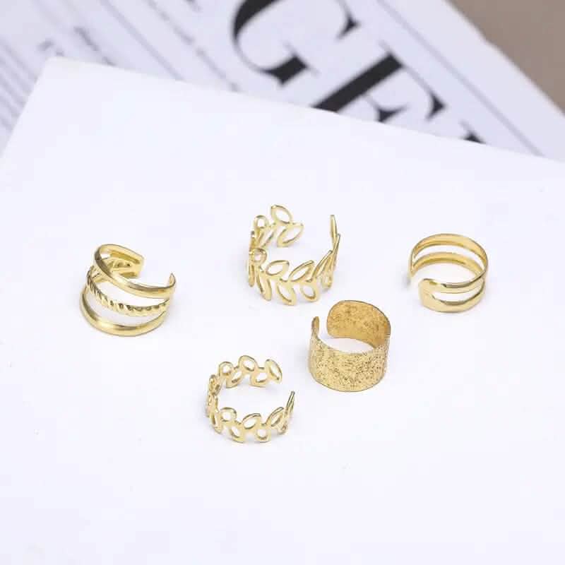 5-Pieces: Golden Leaf Cutout Ear Clips DailySale