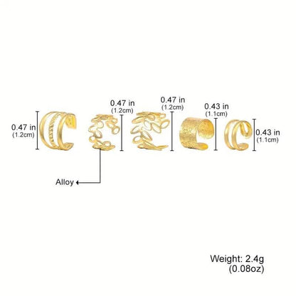 5-Pieces: Golden Leaf Cutout Ear Clips DailySale