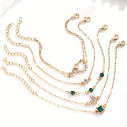 5-Pieces: Love Full Throw Diamond Shining Infinite Symbol Geometry Green Rhinestone Bracelet Set DailySale