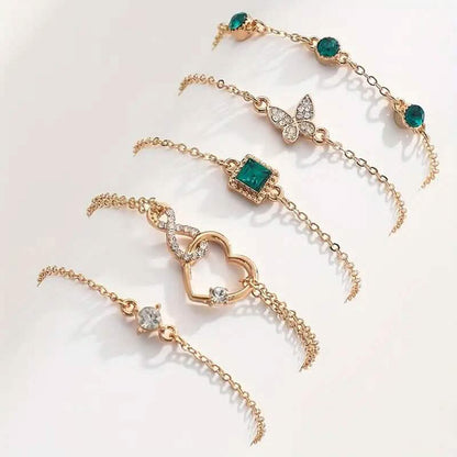 5-Pieces: Love Full Throw Diamond Shining Infinite Symbol Geometry Green Rhinestone Bracelet Set DailySale
