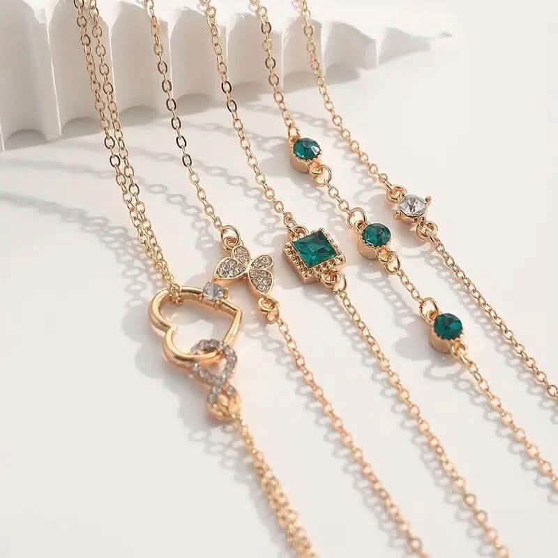 5-Pieces: Love Full Throw Diamond Shining Infinite Symbol Geometry Green Rhinestone Bracelet Set DailySale