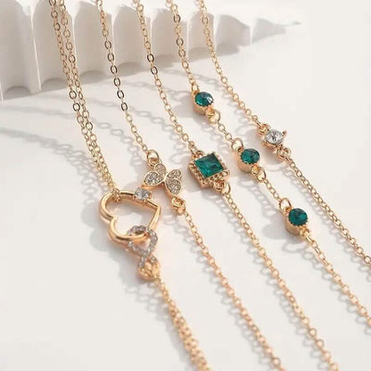 5-Pieces: Love Full Throw Diamond Shining Infinite Symbol Geometry Green Rhinestone Bracelet Set DailySale