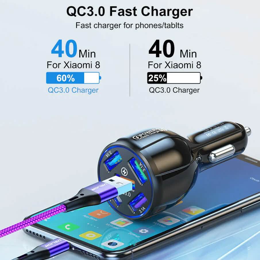 5 Port USB Fast Car Charger with LED Display DailySale