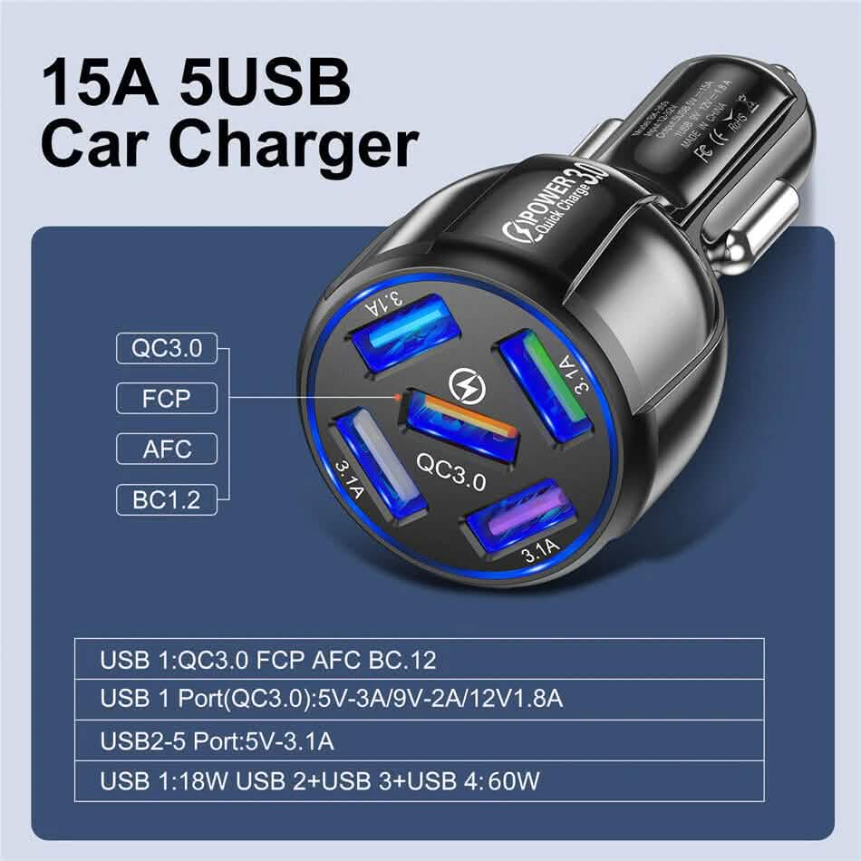 5 Port USB Fast Car Charger with LED Display DailySale
