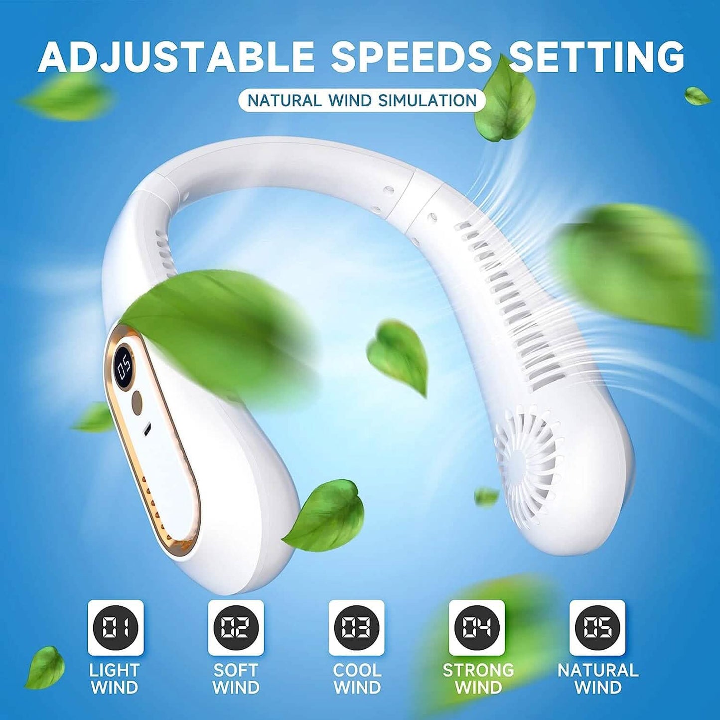 5 Speeds Adjustable USB Rechargeable Battery Powered Personal Neck Fan DailySale