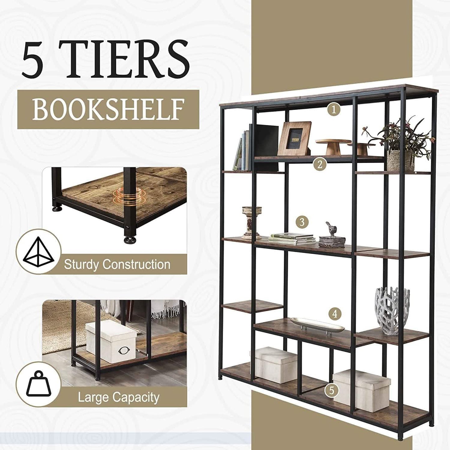 5-Tier Bookcase Bedroom Tall Bookshelf DailySale