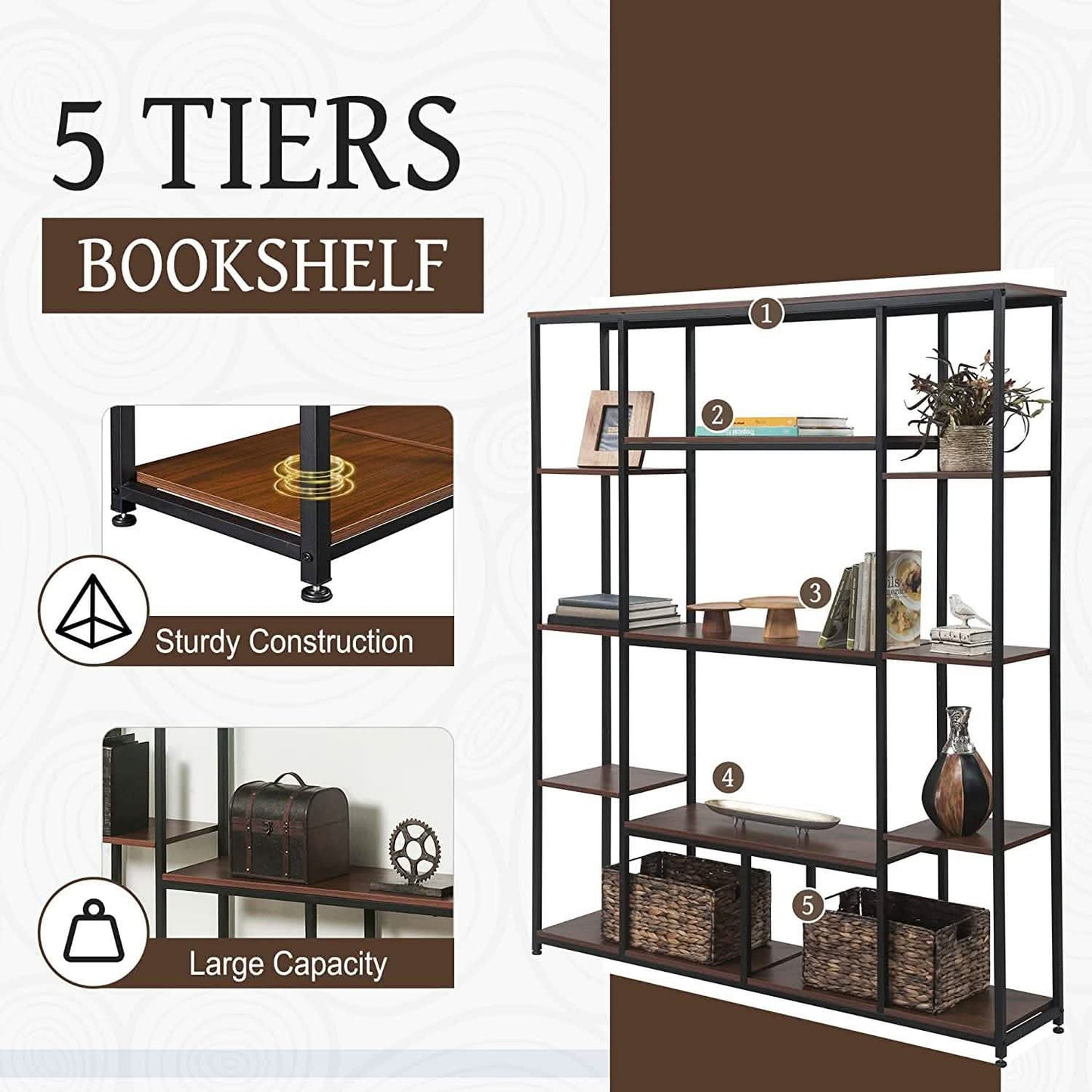 5-Tier Bookcase Bedroom Tall Bookshelf DailySale