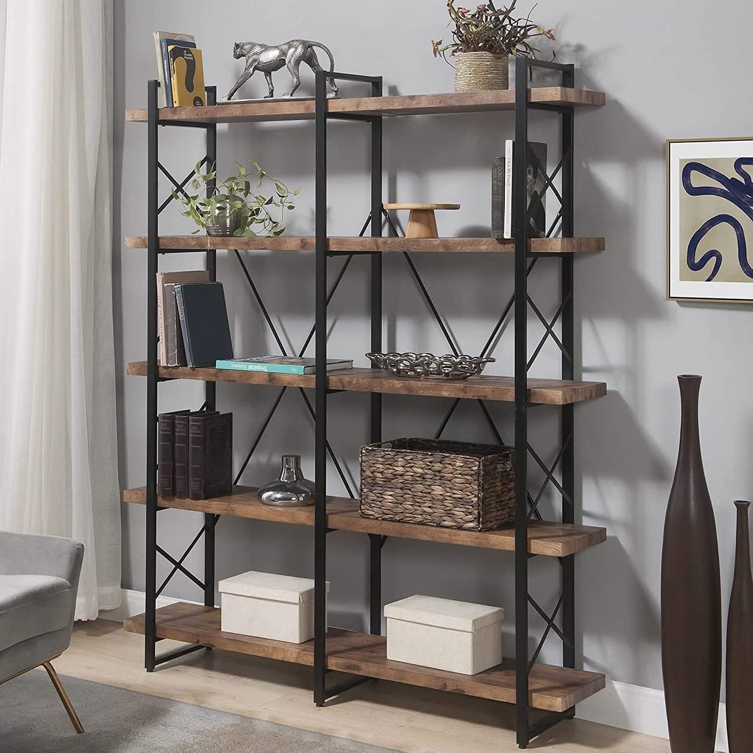 5-Tier Bookcase Industrial Bookshelf DailySale