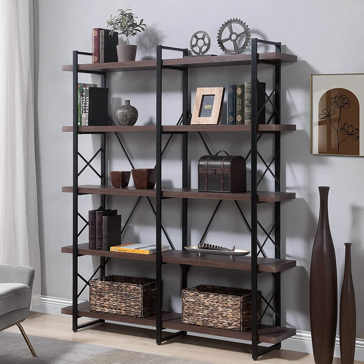5-Tier Bookcase Industrial Bookshelf DailySale