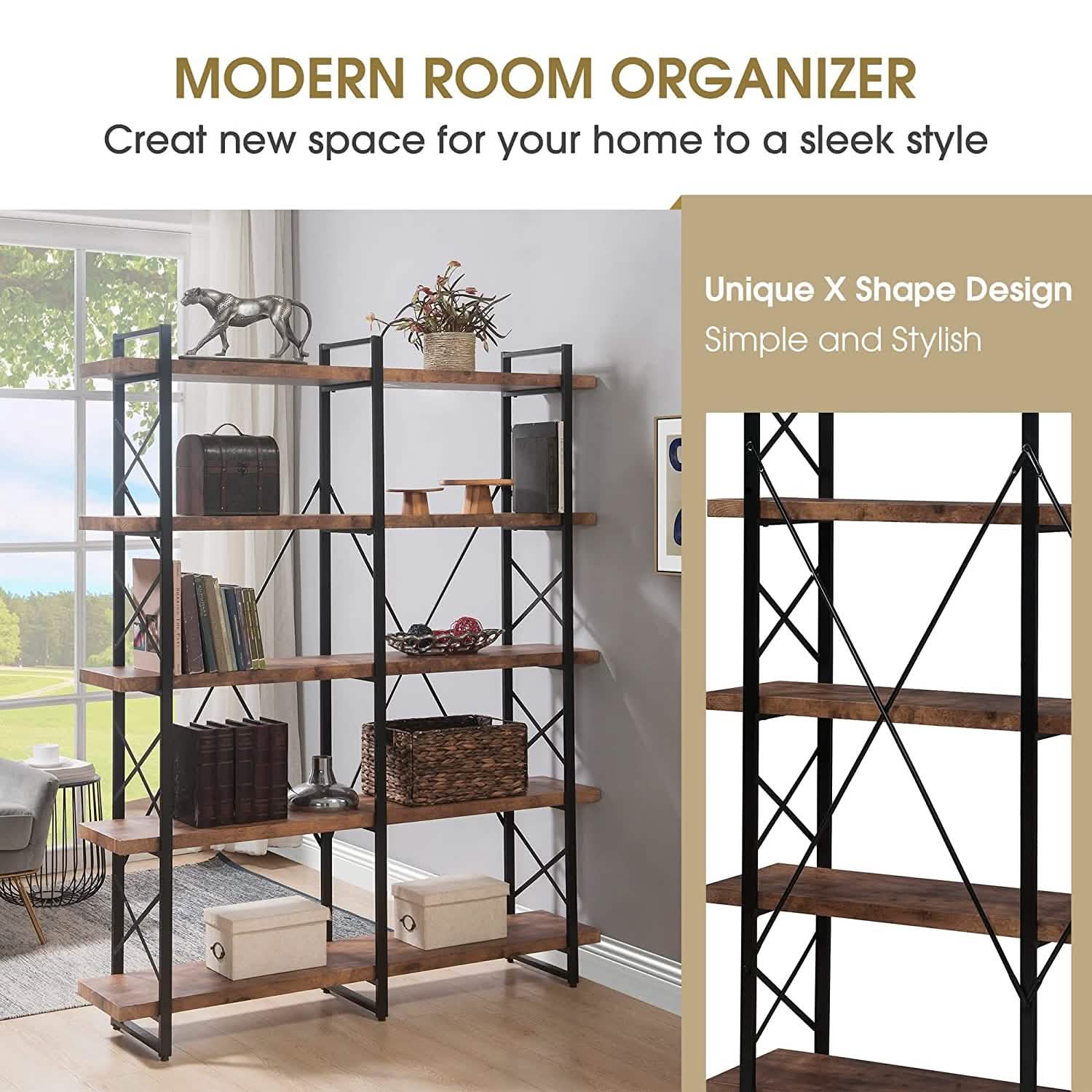 5-Tier Bookcase Industrial Bookshelf DailySale