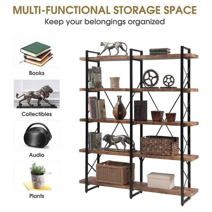 5-Tier Bookcase Industrial Bookshelf DailySale