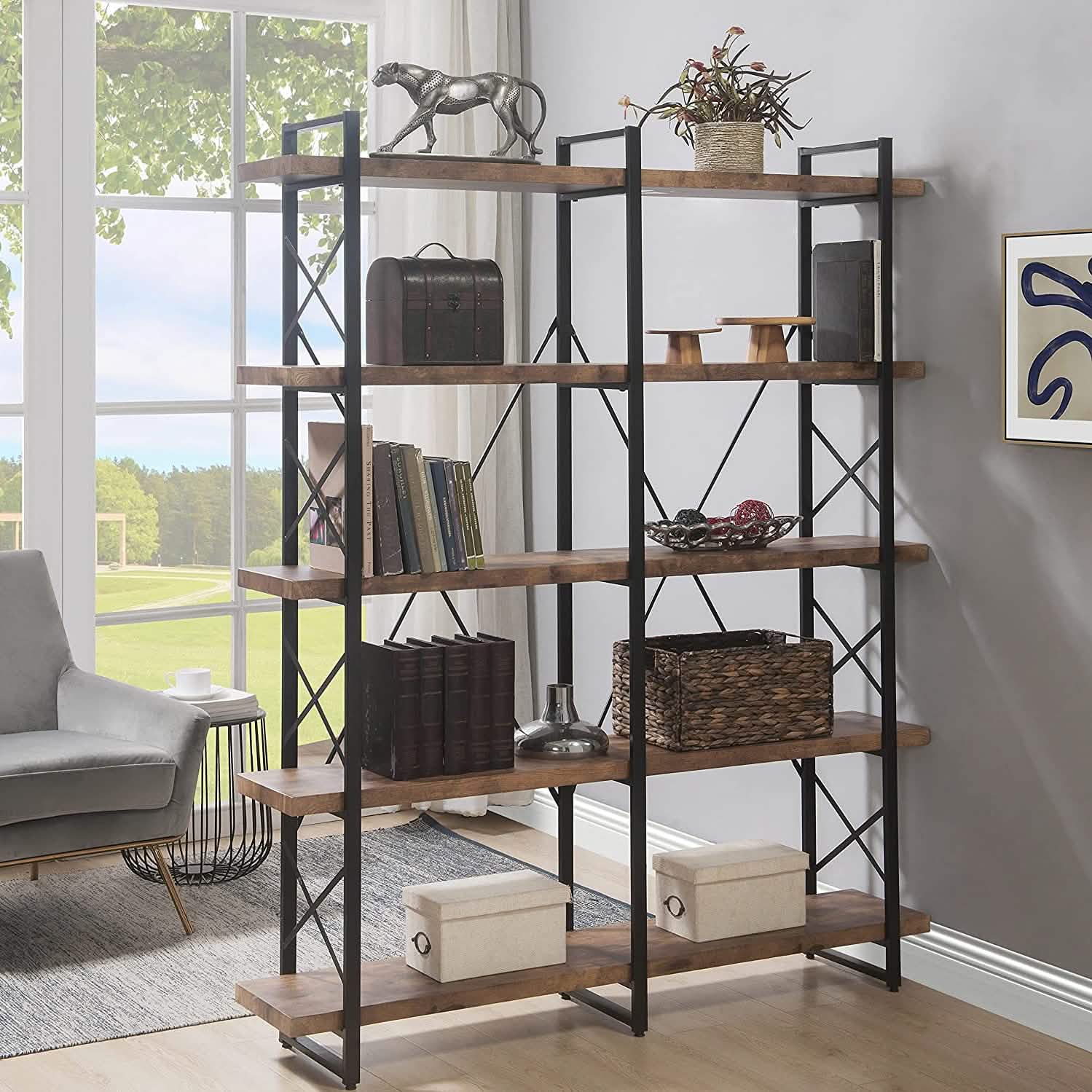 5-Tier Bookcase Industrial Bookshelf DailySale