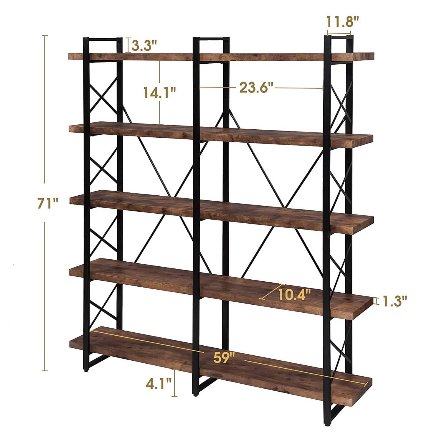 5-Tier Bookcase Industrial Bookshelf DailySale