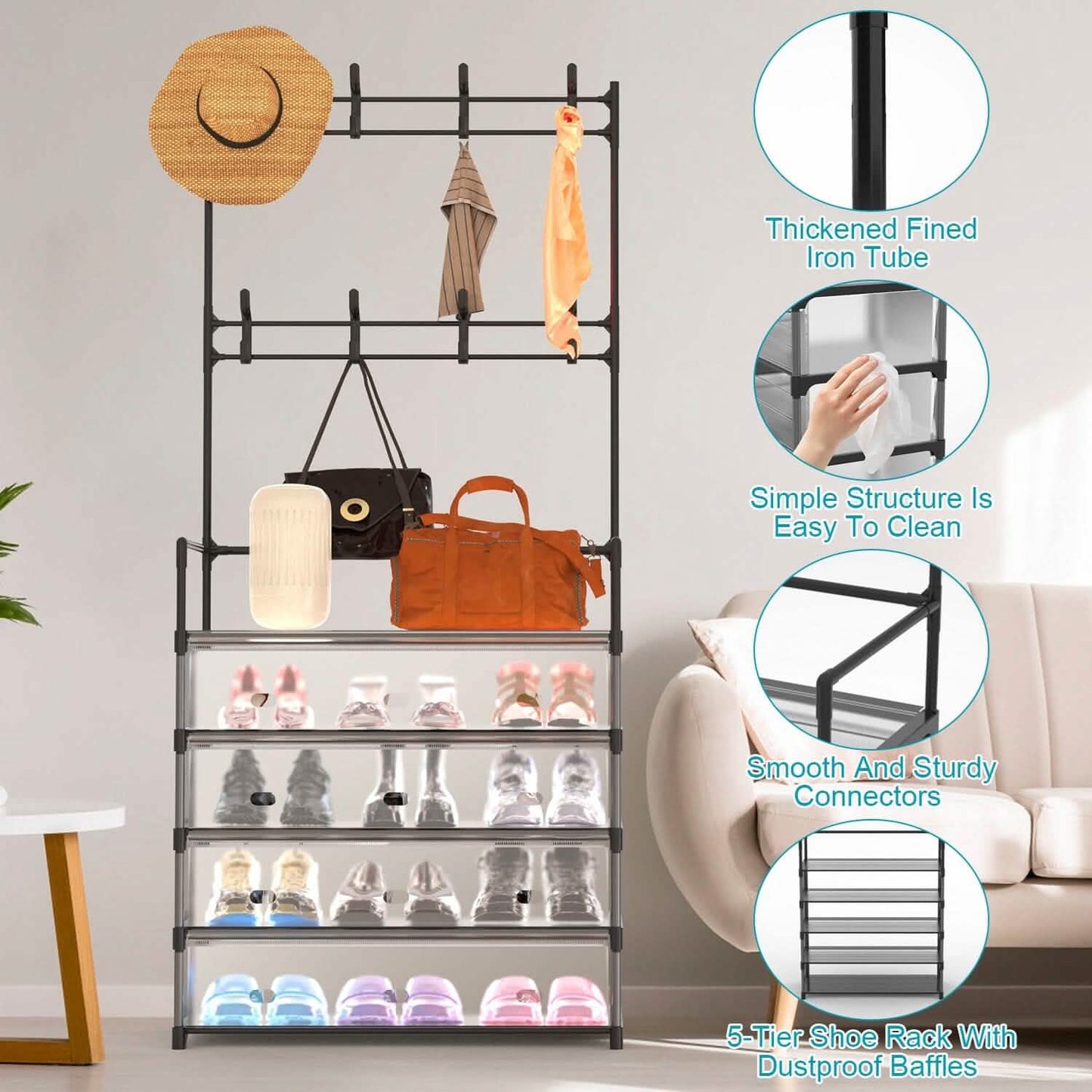 5-Tier Dustproof Entryway Hall Tree Coat and Shoe Rack DailySale