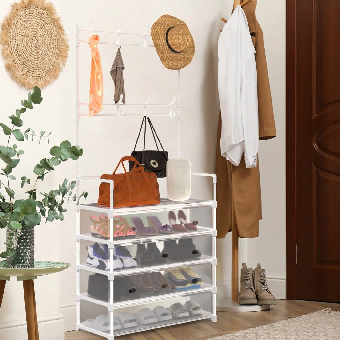 5-Tier Dustproof Entryway Hall Tree Coat and Shoe Rack DailySale