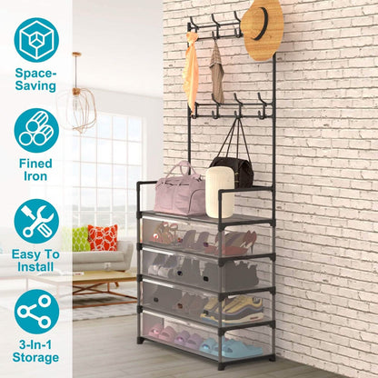 5-Tier Dustproof Entryway Hall Tree Coat and Shoe Rack DailySale