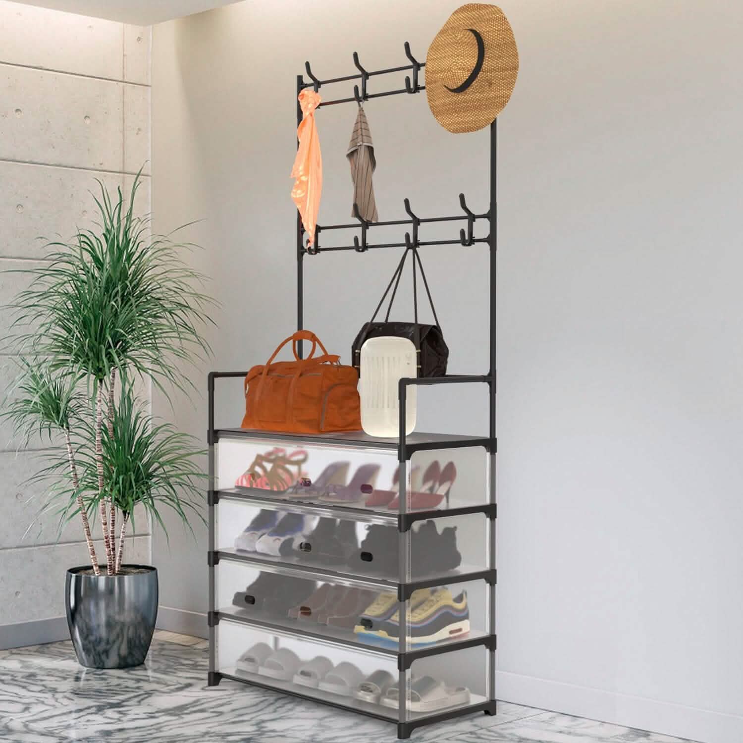 5-Tier Dustproof Entryway Hall Tree Coat and Shoe Rack DailySale
