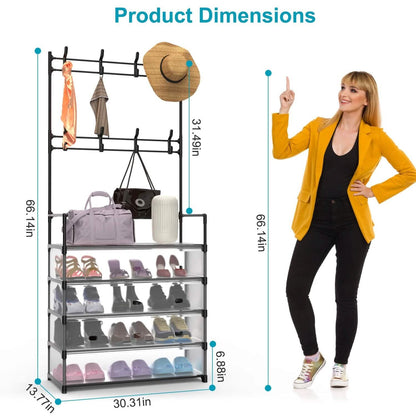5-Tier Dustproof Entryway Hall Tree Coat and Shoe Rack DailySale