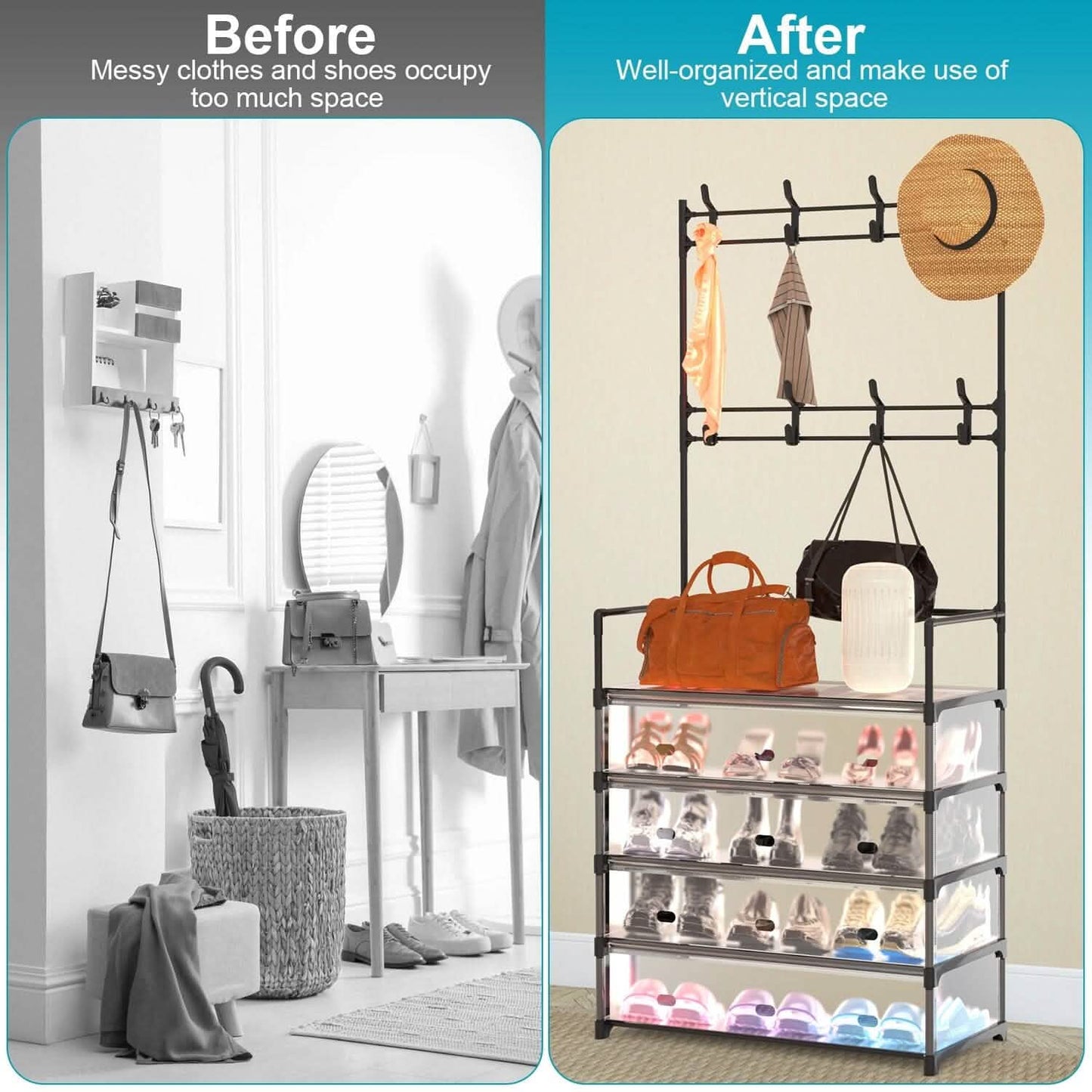 5-Tier Dustproof Entryway Hall Tree Coat and Shoe Rack DailySale